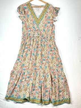 Lea Floral Flutter‎ Sleeve Tiered Maxi Dress Boho